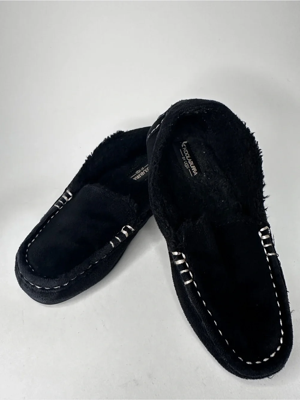 Koolaburra Black Faux-Suede Fur-Lined Moccasin Slippers